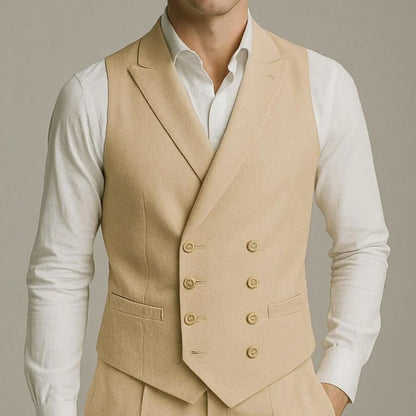 Men Vest White Solid With Lapel Double Button Waistcoat For Wedding Party Banquet Business Work Daily Casual Men Suit Vest