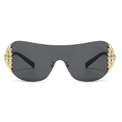 2025 New Ins Diamond Sunglasses Women One-piece Lenses Fan-shaped Sun Glasses Ladies Y2K Trendy Rimless Alloy Legs Punk UV400
