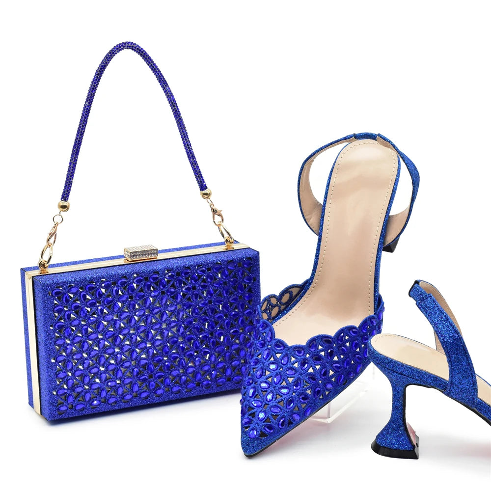 New Arrival Nigeria Women Designer Shoes and Bags Decorated with Rhinestone Wedding Italian Shoes Bag Set Pumps Women Luxury