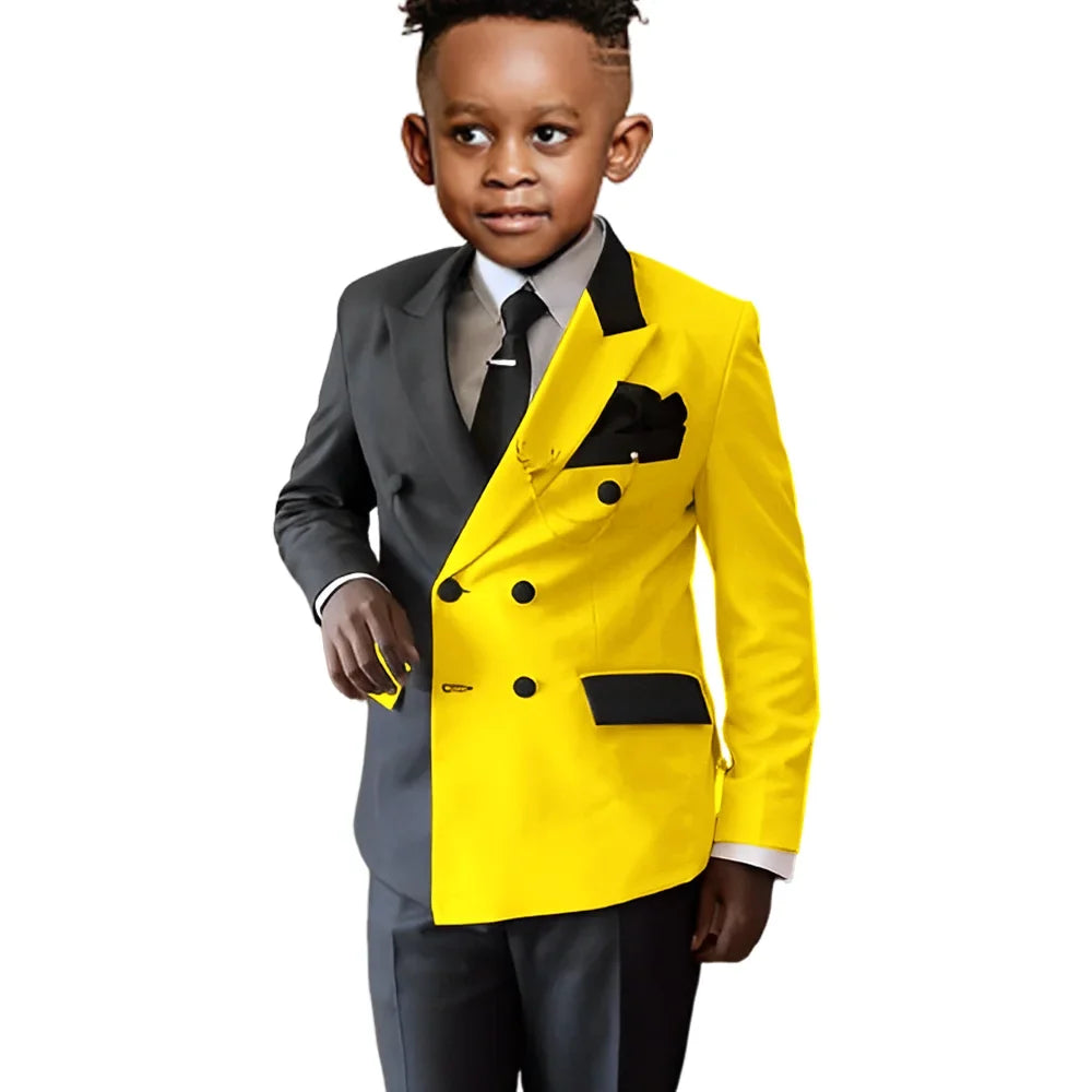 Fashionable Colour-blocked Boys Suits 2 Pieces Piano Performance Wear,Double Breasted Kids Tuxedo Sets Wedding Party Outfit