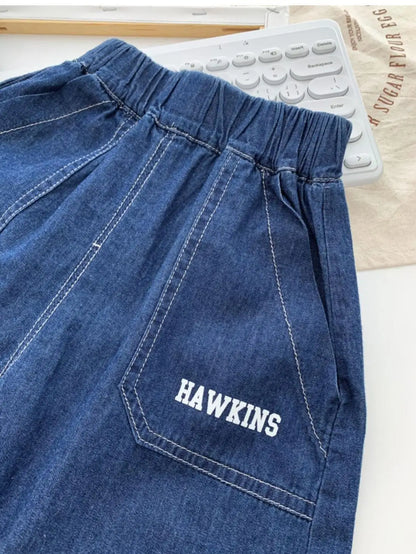 Boys Cotton Summer Suit 2026 New Baby Fashion Print Clothes Children Korean Handsome Short-sleeved Shirt + Denim Shorts 2pcs Set