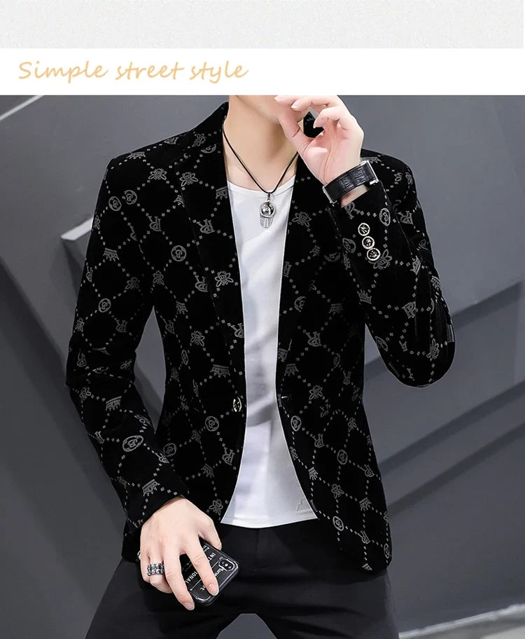 2022 Autumn Men Blazers Luxury Corduroy Casual Slim Suit Jacket Business Social Office Dress Coat Streetwear Jacket Men Clothing