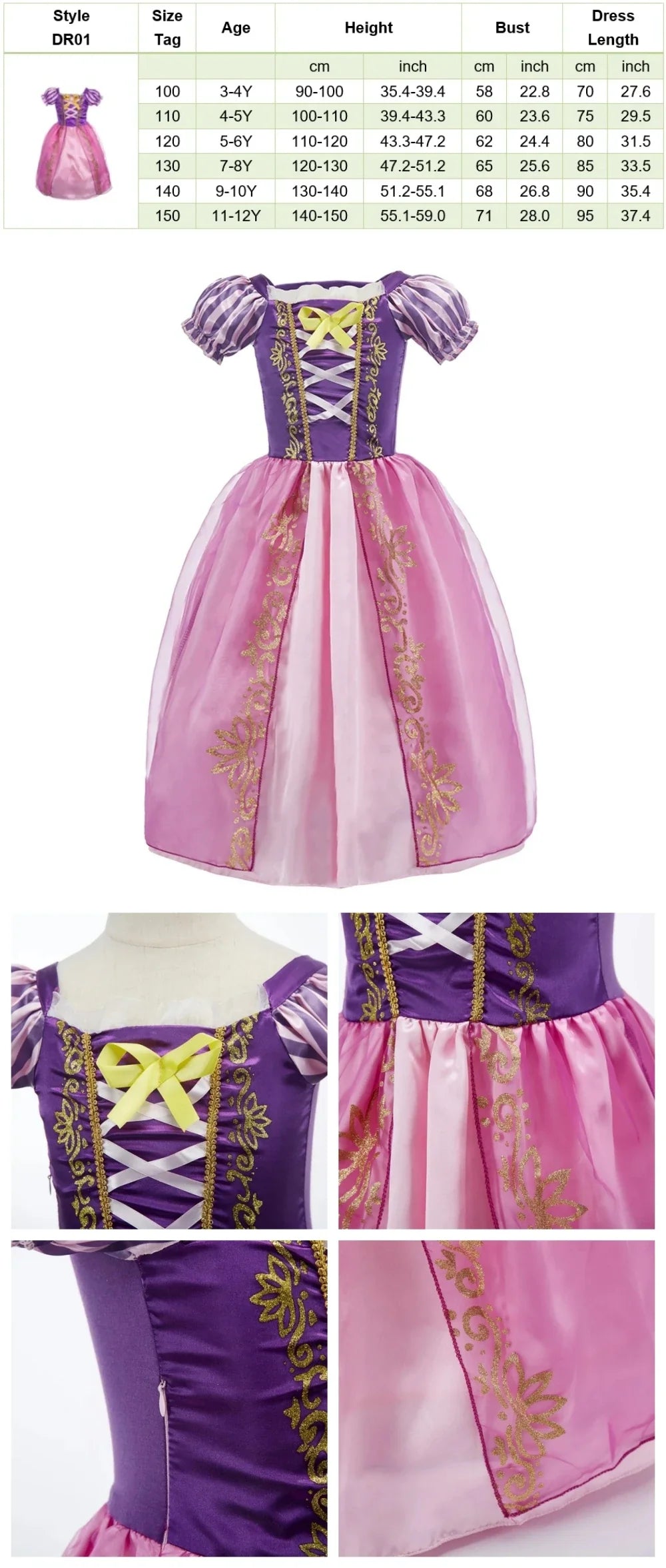 Muababy Princess Dress for Girls Aurora Belle Elsa Jasmine Cosplay Costume Party Halloween Carnival Outfit Kids 2-8Y Vestido