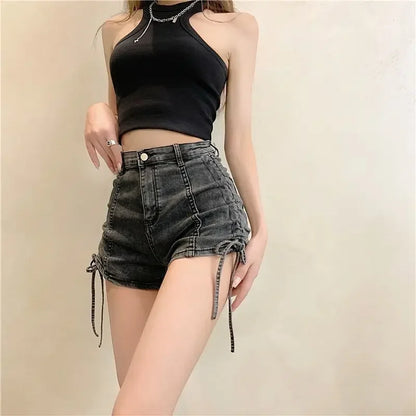 Summer Coquette Strappy Short Jean Pants Woman Harajuku Fashion Stretchy Cheap Outdoor Design XL New In Denim Shorts for Women