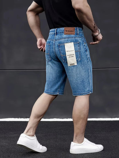 New Business Men's Jeans Casual Straight Stretch Fashion Classic Blue Black Men's Summer Denim Shorts Knee-Length