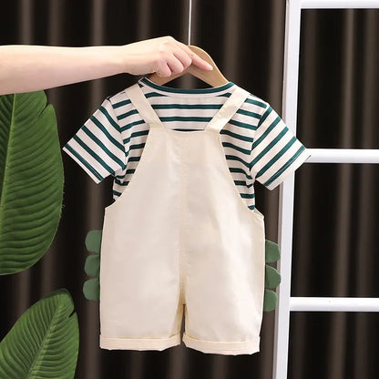New Summer Kids Baby Clothing Boy T-shirt Bib Shorts 2Pcs/Set Toddler Fashion Infant Children Clothes Suits 0-5 Years