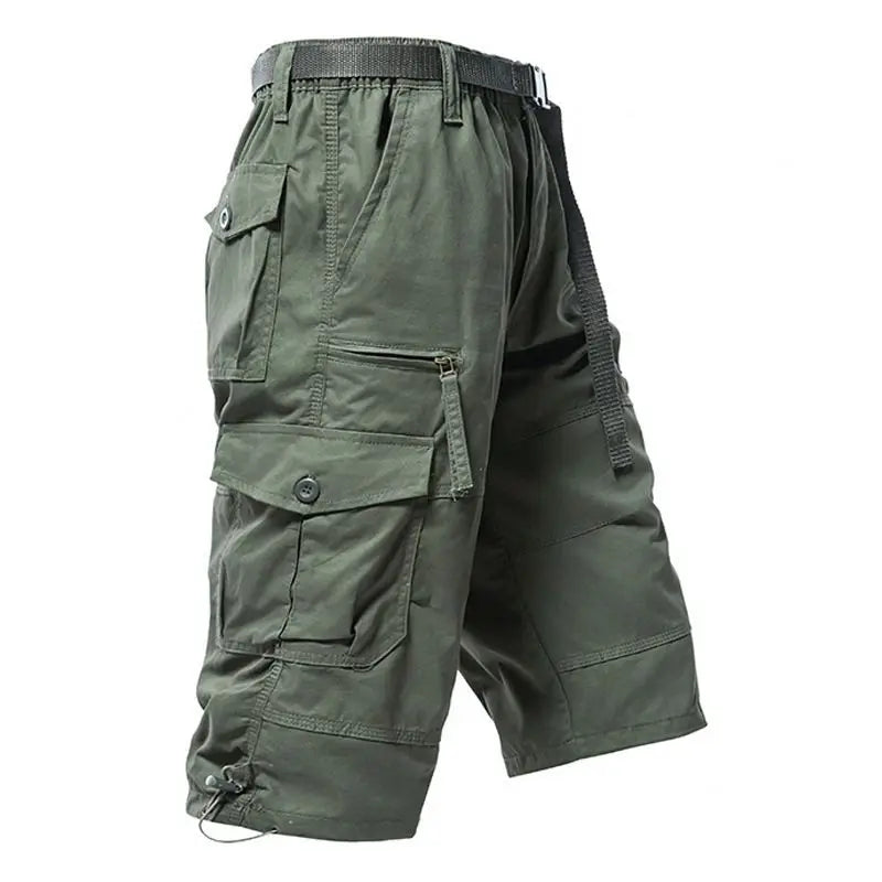 Men Summer Capri Pants Men Plus Size Multi Pocket Cargo Shorts Men Casual Outdoor Breathable Lightweight Daily Wear Street Style