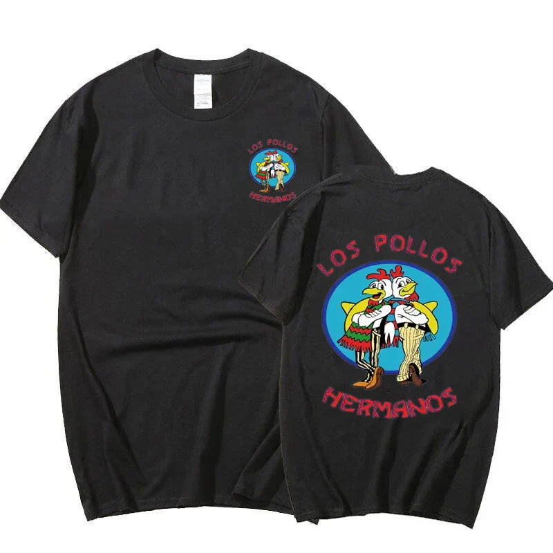 TV Series Breaking Bad Los Pollos Hermanos Double Sided Print T Shirts Funny Chicken Brothers Men's Women's T-shirt Streetwear