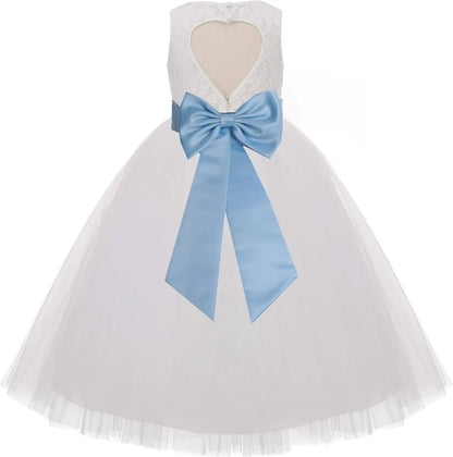 Ivory Floral Lace Heart Cutout Dress for Girls Junior Bridesmaid Pageant Gown Elegant Flower Girl Pageant Dresses