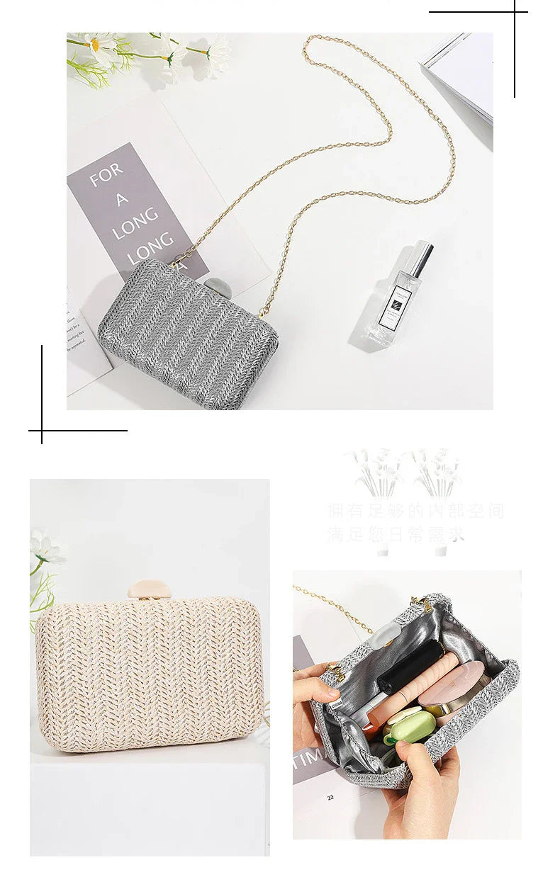 Weave Straw Evening Clutch Bags for Women Summer Party Fashion Shoulder Bags Luxury Purse Hadbags Wedding Bridal Clutches Sac