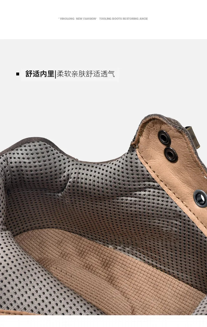 Men Genuine Leather Boots Men's English Style Thick Bottomed Work Clothes Shoes Winter Outdoor Mid Top Men's Boots