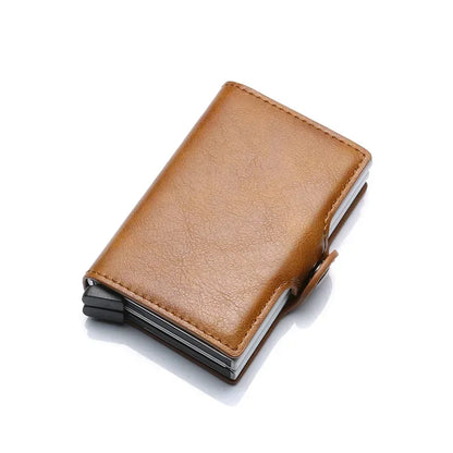 DIENQI-Carbon Credit Card Holder Men Wallet RFID PU Leather Metal Hasp Wallet Male Purse Minimalist Gifts for Men Carteiras