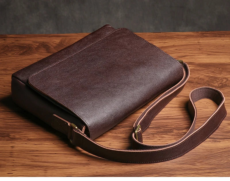 Men's High Quality Genuine Leather Shoulder Bag Vintage Flap Crazy Horse Cowhide Messenger Bag Daily Casual Crossbody Bags