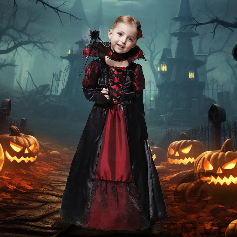 Girls Halloween Vampire Costume Adult Vampiress False Teeth Stickers Role Play Carnival Party Cosplay Outfits for Women