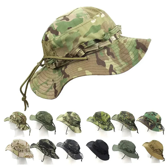 New Tactical Camouflage Boonie Cap Wide Brim Hat Men Outdoor Sports Fishing Hiking Hunting Sunshade Hat Foldable Soft Hat