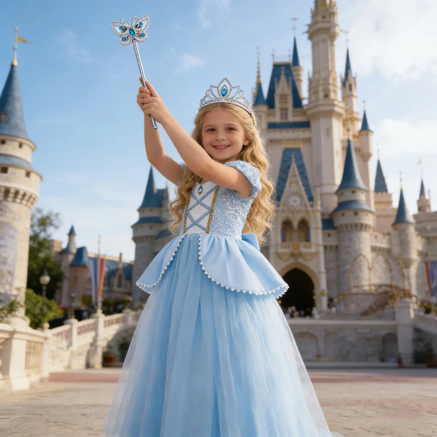 Girls Deluxe Elegant Cinderella Princess Ball Gown Children Birthday Party Dress Vestidos Cosplay Costume Carnival Apparel