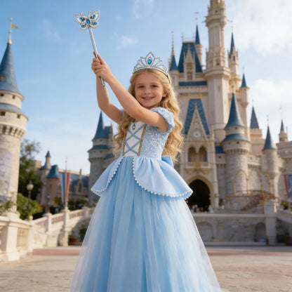 Girls Deluxe Elegant Cinderella Princess Ball Gown Children Birthday Party Dress Vestidos Cosplay Costume Carnival Apparel