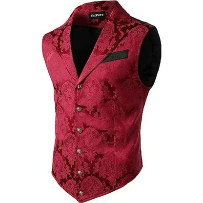 Men Suit Vests Steampunk Gothic Printed Turn Down Collar Waistcoat Male Slim Sleeveless Stage Party Casual Vests