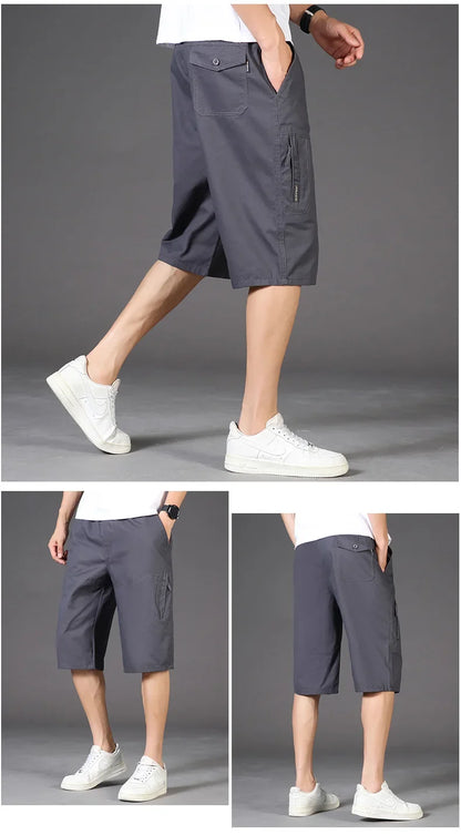 2026 Cotton Cargo Shorts Men's Lightweight Breathable Solid Color Drawstring Waist with Zipper Pocket Casual Summer Short Pants