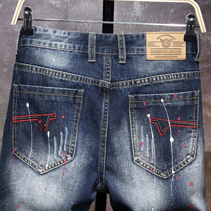 Vintage Short Jeans Men 2024 Summer New Ripped Hip Hop Graffiti Male Denim Shorts Streetwear Hole Knee Length Pants
