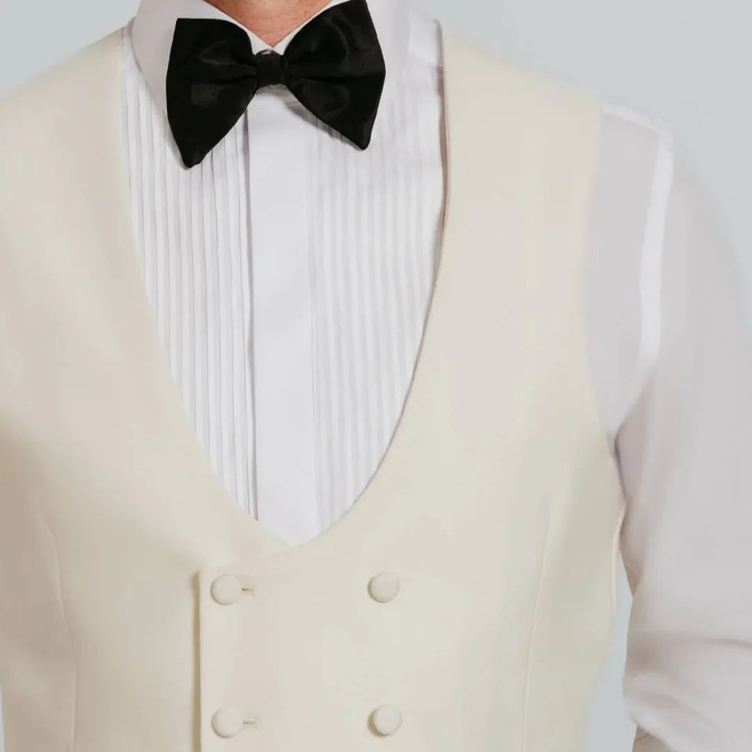 Men Vest Beige Double Button V Neck Waistcoat For Wedding Birthday Banquet Party Business Work Daily Casual Men Suit Vest
