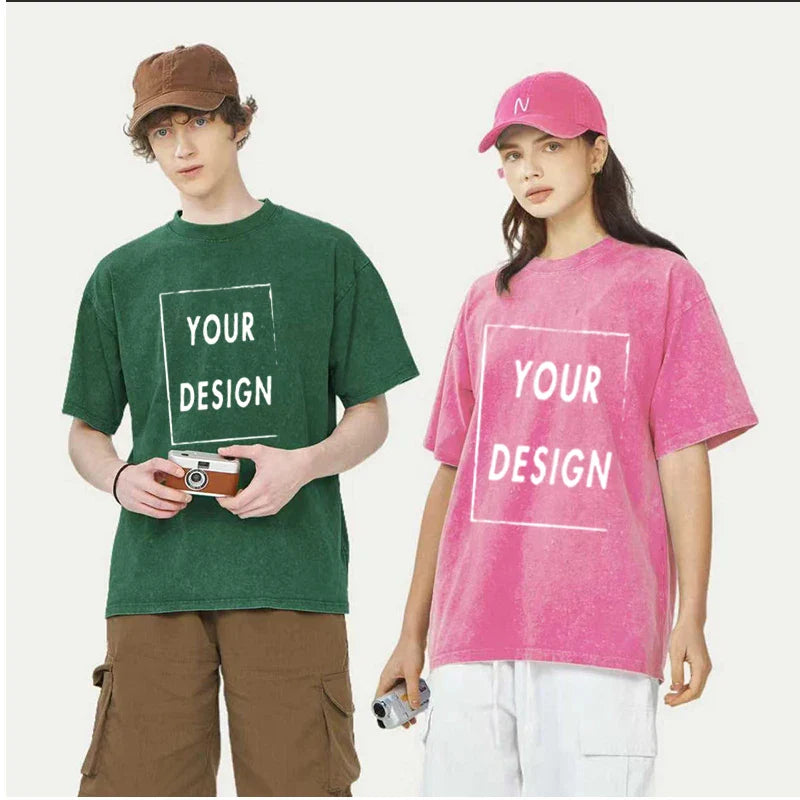 Men's and Women's Cotton Washed T-Shirt Custom Printed T-Shirt 230G Top DIY Your Favorite Pattern or Logo Fashionable Custom Top