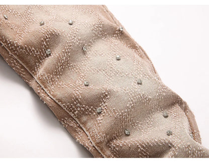 Men's Crystal Rhinestone Stretch Boot Cut Denim Jeans Punk Rivet Slim Flared Trousers Fashion Stretchy Pants