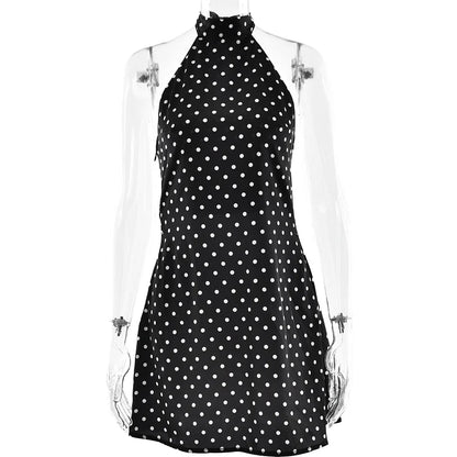 Woman Clothes Halter Sleeveless Polka Dot Satin Short Dress 2026 Summer Sexy Bandage Backless Mini Evening Party Dresses