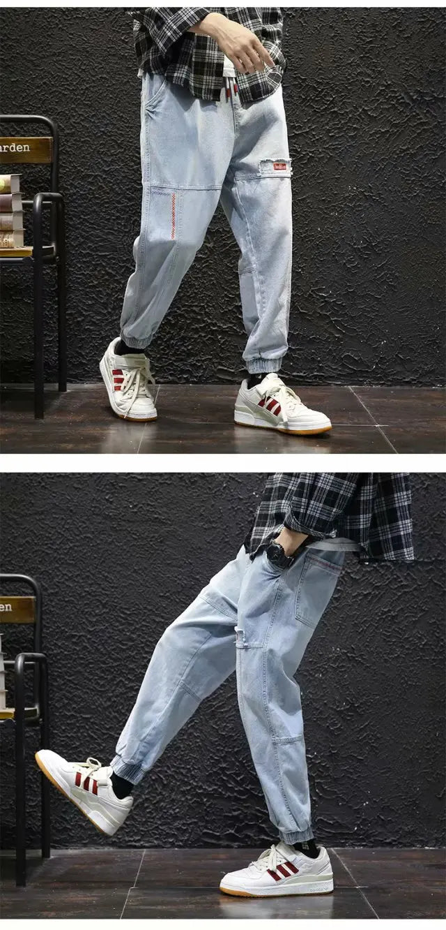 2026 New Hip Hop Harem Jeans Pants Men Loose Joggers Denim Casual Sweatpants Korea Ankle Length Trousers Streetwear Male Clothes