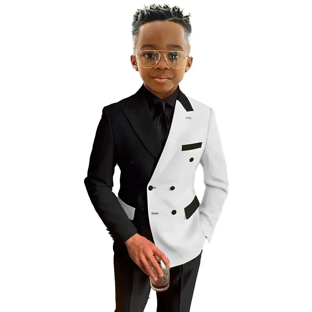 New Colour-blocked Boys Suit 2 Pieces Blazer Pants For Wedding Party Guest Formal Slim Fit Child Suit Set For Piano Performance