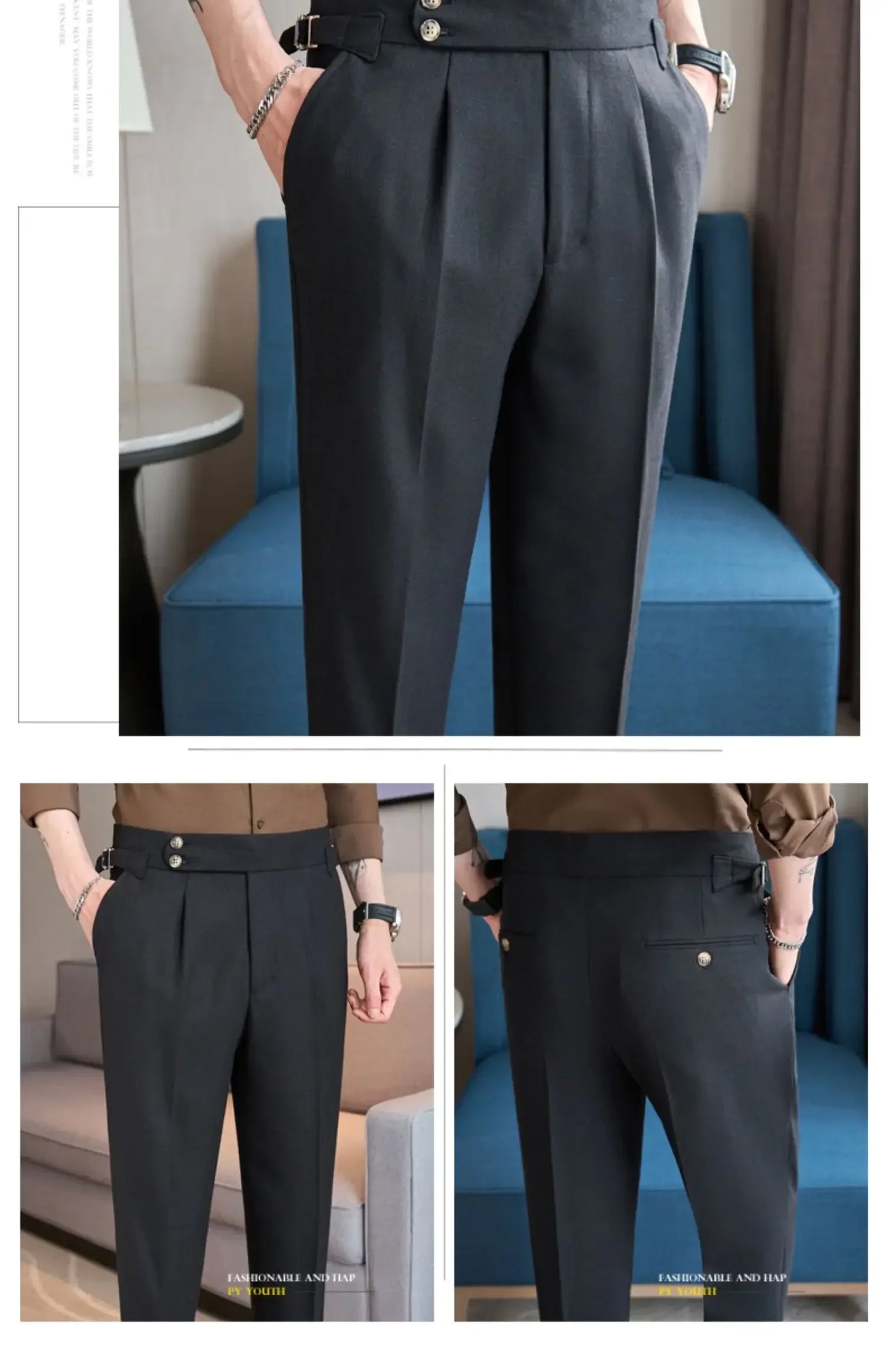 British Style Naples Men's High-end Linen Pants High Waist Straight Slim Fit Casual Trousers High Quality Solid Social Suit Pant
