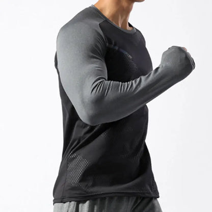 Men's Sport Long Sleeve Tops Quick Dry Fitness T-shirts Bodybuilding Gym Tees Casual Skinny Elastic Breathability Sportswear