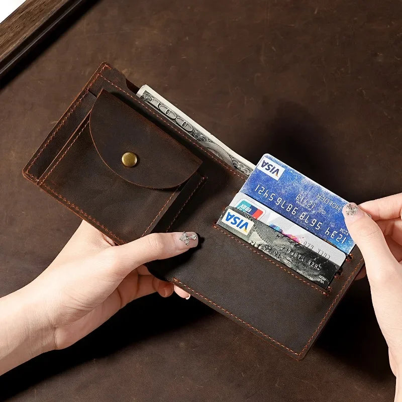 Crazy Horse Leather Men's Wallet Short Retro Cowhide Business Casual Mens Wallets Coin Purse