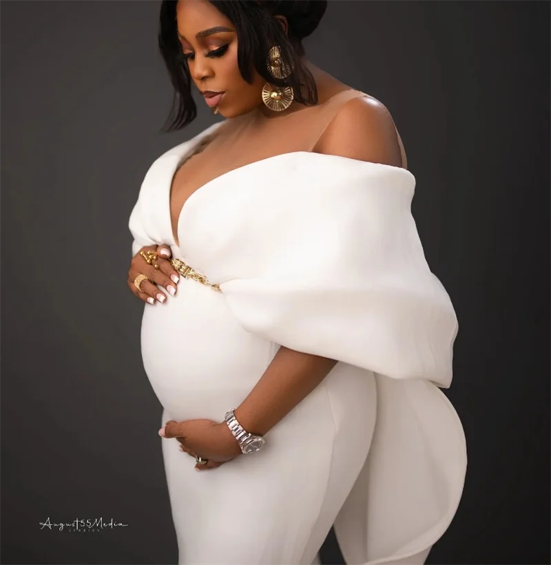 White Wrap Women Pregnant Wedding Prom Dress Sexy Off Shoulder Elegant Mermaid Maternity Bridal Evening Gown Customized Robe