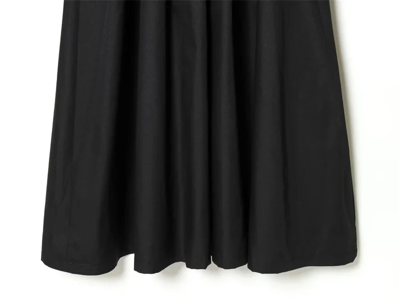 Women's Dress 2026 Spring New Black Short-Sleeve Pleated Decorative A-Line Long Dress Elegant and Simple Fashionable