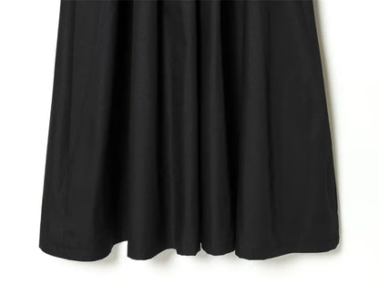 Women's Dress 2026 Spring New Black Short-Sleeve Pleated Decorative A-Line Long Dress Elegant and Simple Fashionable