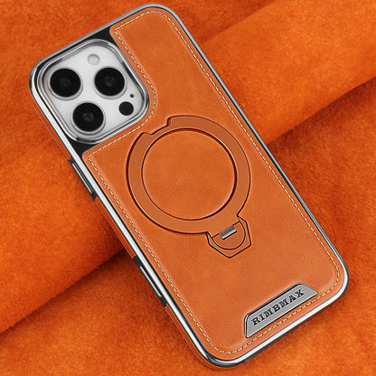 360 Rotating Bracket Luxury Magnetic Leather Phone Case For iPhone 16 17 Pro Max 15 14 13 12 Magsafe Wireless Charging Cover