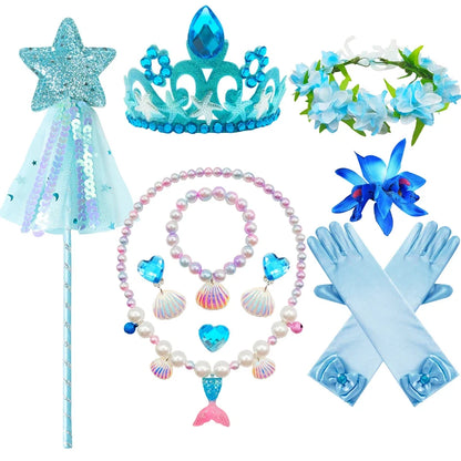 Girls Mermaid Dress Ariel Long Sleeves Cosplay Halloween Costume Kids Fluffy Tulle Shell Applique Frocks Elegant Gown