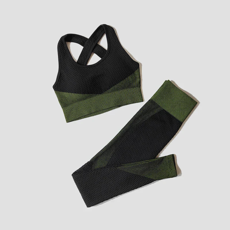 2/3Pcs Women Yoga Suit Seamless Knitted Yoga Pants Leggings Clothing Zipper Long Sleeve Crop Top Fitness Wear Sportswear Gym Set