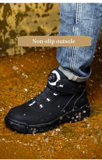 Work Shoes Men Anti-smashing Anti-puncture Safety Shoes Rotating Buttons Autumn Winter Protective Work Safety Boots