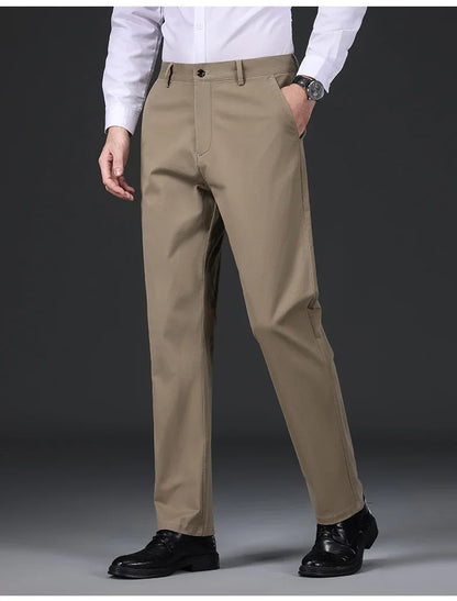 97% Cotton Straight Velvet Casual Pants Men Stretch Loose Classic Business Warm Trousers High Quality Winter Thick Fleece Pants