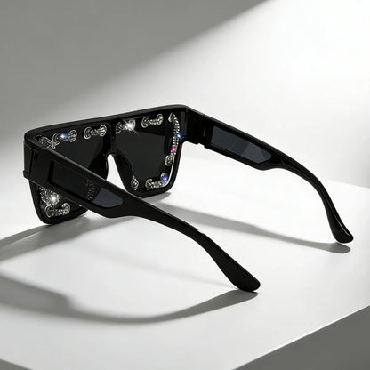 Y2K Oversized Square Sunglasses for Women Men Bling Rhinestone Decor Streewear Punk Statement Eyewear Trendy Fashion Shades