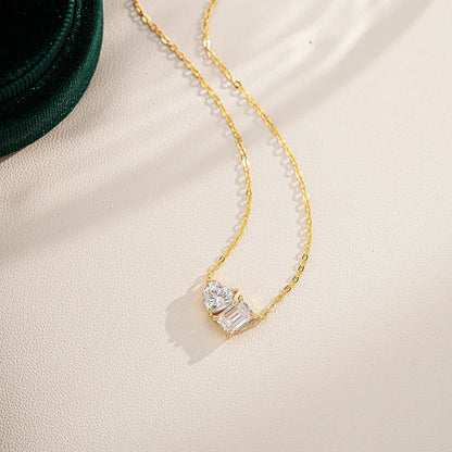 2CTTW Pear and Emerald Cut Moissanite Pendant Necklace Toi Et Moi 2 Stone Lab Diamond Necklace for Women S925 Silver 18K Jewelry