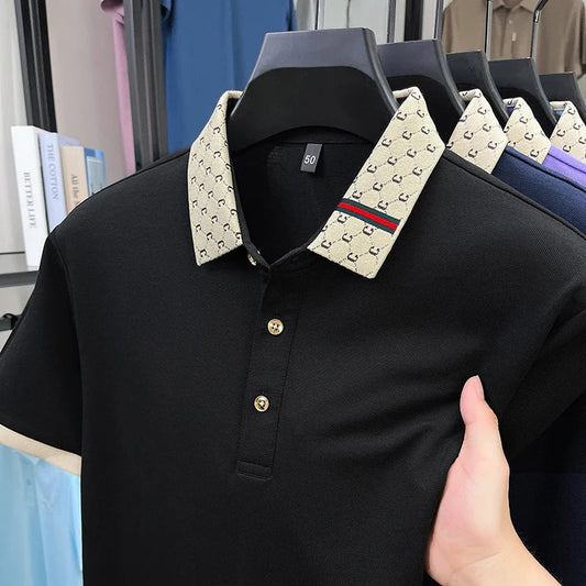 Fashion brand letter jacquard short sleeve high-end men's polo shirt comfortable and breathable summer new casual lapel T-shirt