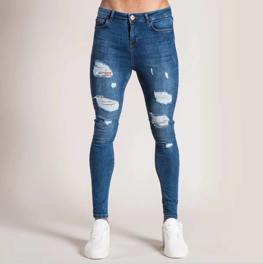Man Pants Retro Washing Zipper Stretch Jeans Casual Slim Fit Trousers Male Plus Size Pencil Pants Denim Skinny Jeans for Men