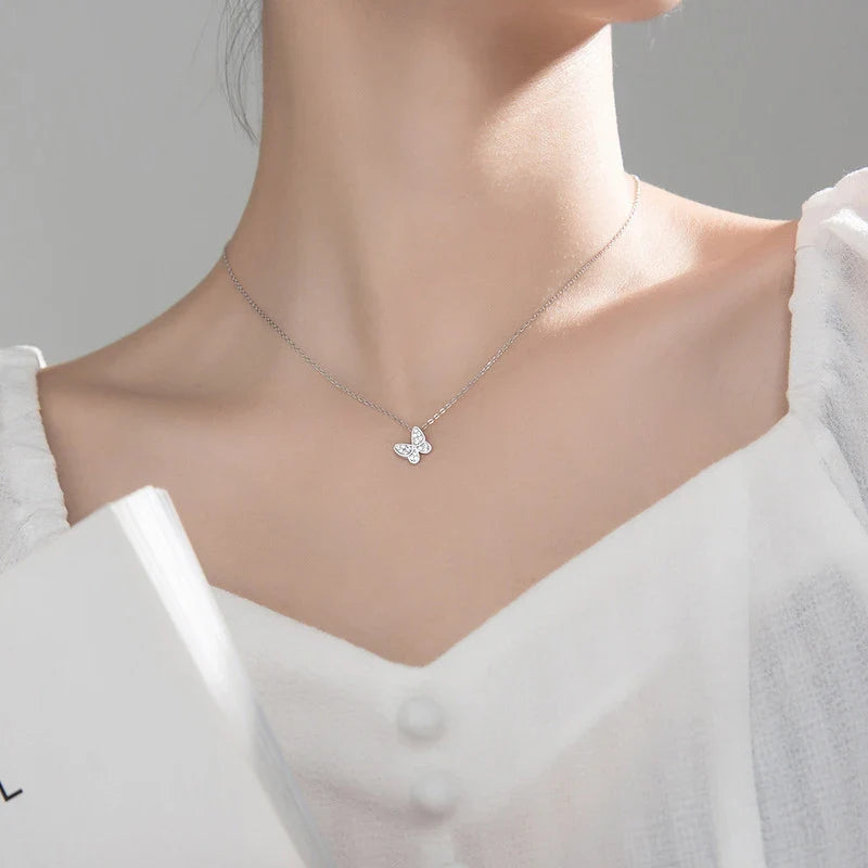 2025 New 925 Sterling Silver Sparkling Zircon Dancing Butterfly Tiny Mini Pendant for Women Fine Jewelry Birthday Gift