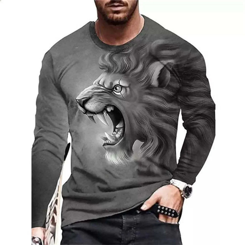 Retro Men's Long Sleeve T-shirt Animal Print Shirt Animal Pattern Clothing Street Apparel Sleeve Top Men's Plus Size XS-5XL