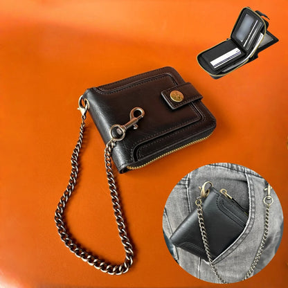 Men's Pu Leather Bi-Fold Wallet with Chain, Multiple Card Slots and Cash Compartment, Secure Snap Closure - Father's Day Gift, Gift for Dad/Husband/Boyfriend, Black Wallet, Travel Accessory, Classic Design, High-Quality Mater