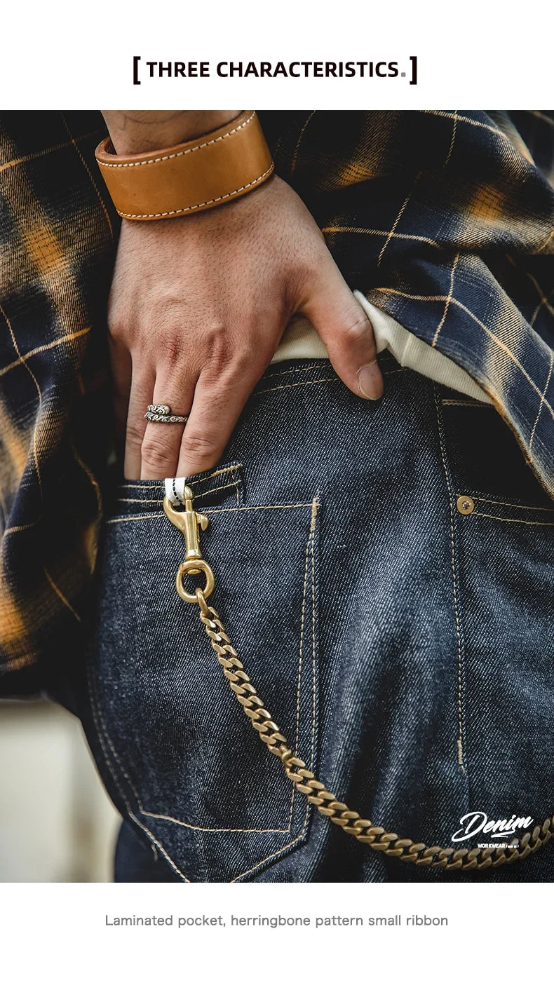 Vintage 13.5oz Heavyweight Denim Jeans Washed Straight Mid Waist Pants Men's Indigo Selvedge Raw Denim Jeans for Autumn