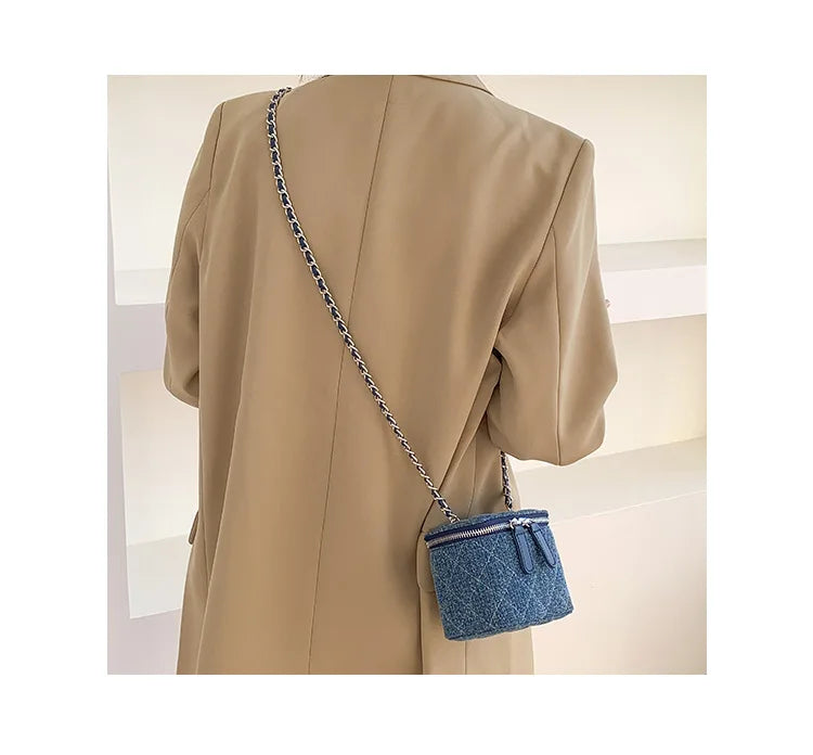 Mini Denim Crossbody Bags for Women 2026 Lingge Chains Shoulder Bag Fashion Brands Box Bag Lipstick Coins Purses and Handbags